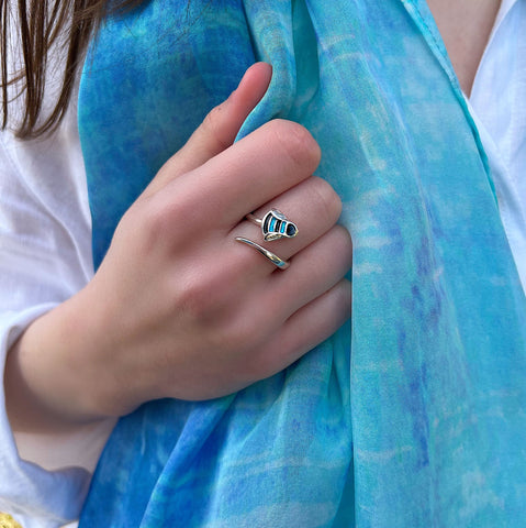 Bumblebee Sterling Silver Ring in Blue Enamel by Sheila Fleet Jewellery