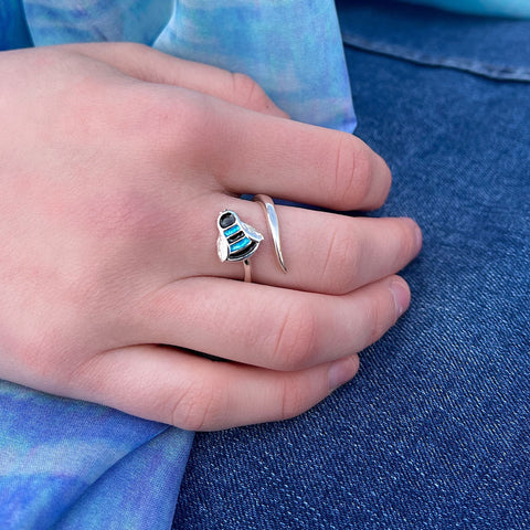 Bumblebee Sterling Silver Ring in Blue Enamel by Sheila Fleet Jewellery