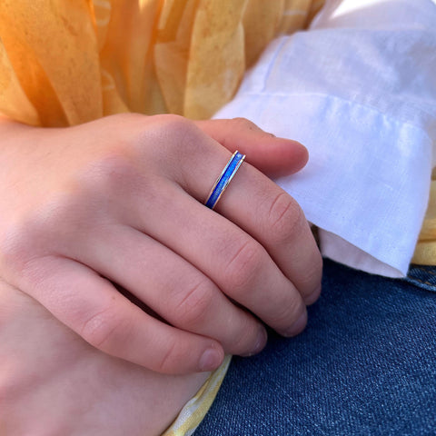 Halo Sterling Silver Ring in Blue Enamel by Sheila Fleet Jewellery