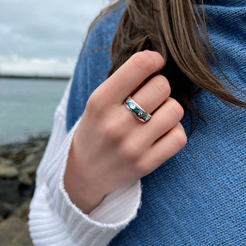 Sterling Silver Breckon Dress Ring in Peacock Enamel by Sheila Fleet Jewellery