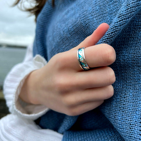 Sterling Silver Breckon Dress Ring in Peacock Enamel by Sheila Fleet Jewellery