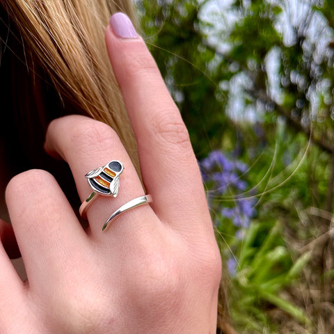 Bumblebee Enamel Ring in Sterling Silver by Sheila Fleet Jewellery