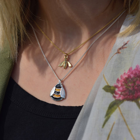 Bumblebee Enamel Dress Pendant in Sterling Silver by Sheila Fleet Jewellery.