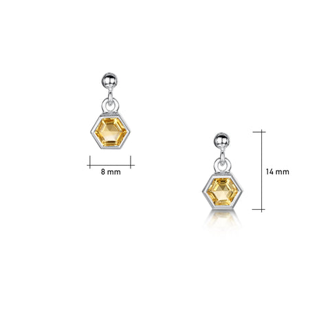 Honeycomb Sterling Silver Drop Earrings with Citrine by Sheila Fleet Jewellery