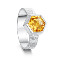 Honeycomb Silver Hexagon Ring with 8mm Citrine by Sheila Fleet Jewellery
