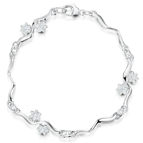 Daisies at Dawn Cubic Zirconia 6-flower Enamel Bracelet