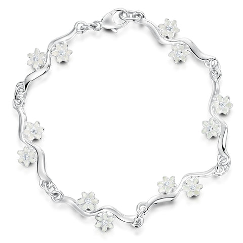 Daisies at Dawn Cubic Zirconia 12-flower Enamel Bracelet