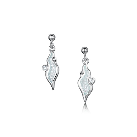 River Ripples Small Cubic Zirconia Drop Earrings in Frost Enamel by Sheila Fleet Jewellery