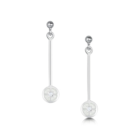 Mine Howe Long Cubic Zirconia Drop Earrings in Crystal Enamel