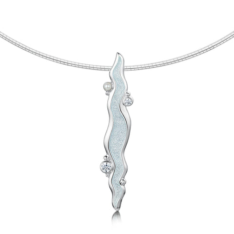 River Ripples Pearl & Cubic Zirconia Necklace in Frost Enamel by Sheila Fleet Jewellery