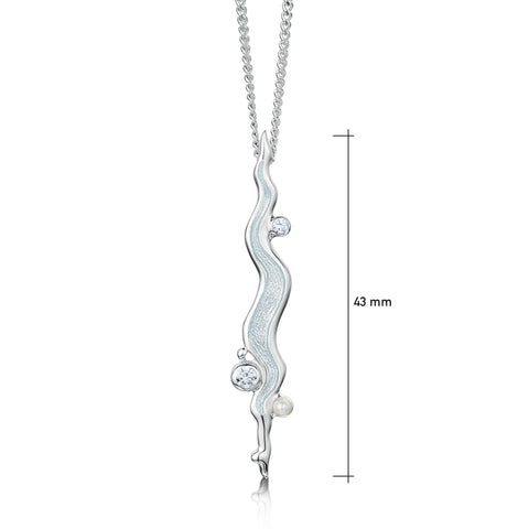 River Ripples Pearl & Cubic Zirconia Dress Pendant in Frost Enamel by Sheila Fleet Jewellery