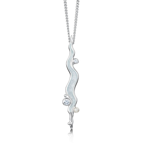 River Ripples Pearl & Cubic Zirconia Dress Pendant in Frost Enamel by Sheila Fleet Jewellery