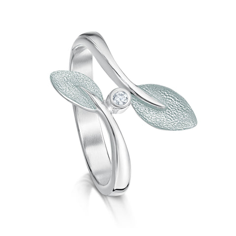 Rowan Cubic Zirconia Leaves Ring in Frost Enamel