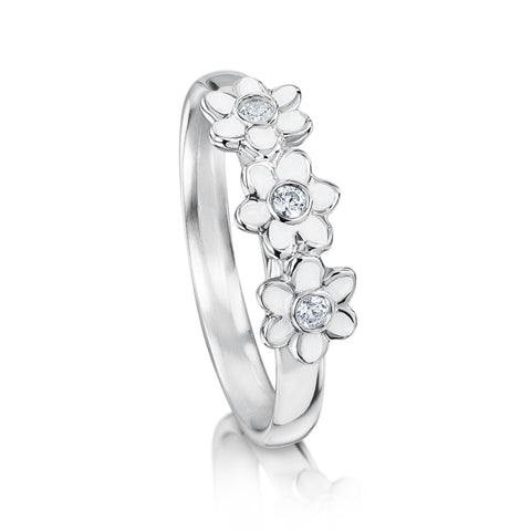 Daisies at Dawn 3-flower Crystal Enamel Ring with Cubic Zirconia