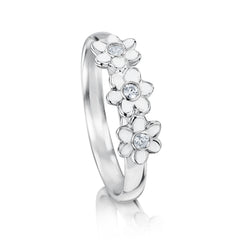 Daisies at Dawn 3-flower Crystal Enamel Ring with Cubic Zirconia