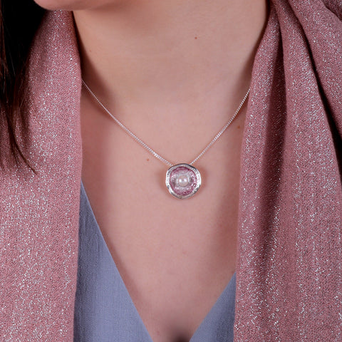 Lunar Pearl Pendant Necklace in Champagne Enamel