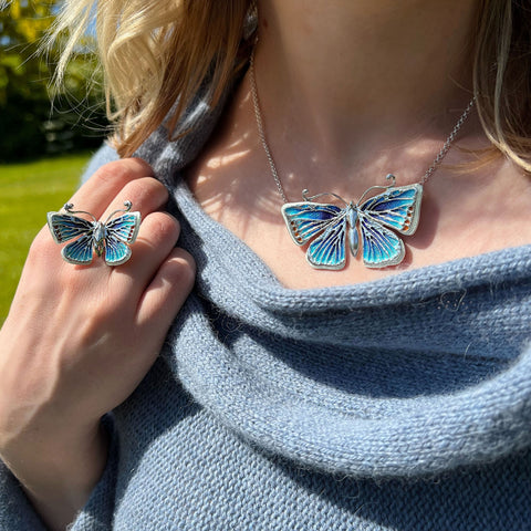 Common Blue Butterfly Enamel Dress Necklace by Sheila Fleet Jewellery