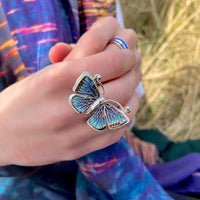 Common Blue Butterfly Enamel Cocktail Ring by Sheila Fleet Jewellery