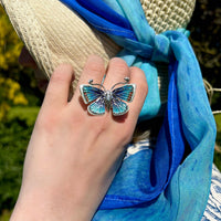 Common Blue Butterfly Enamel Cocktail Ring by Sheila Fleet Jewellery