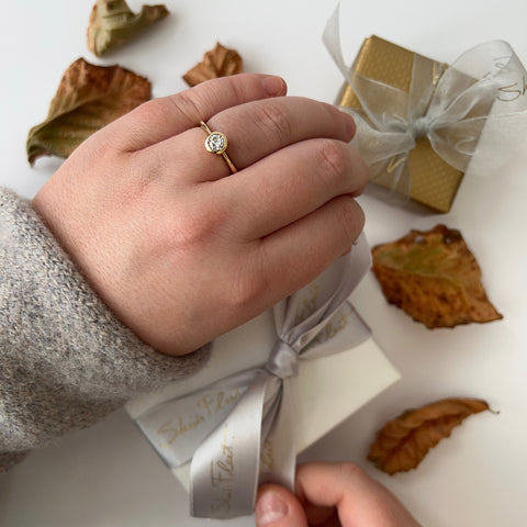 Contemporary 0.4ct Solitaire Diamond Ring in 9ct Yellow Gold by Sheila Fleet Jewellery