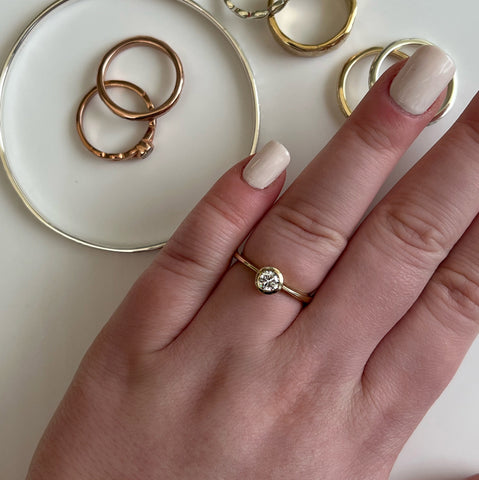 Contemporary 0.4ct Solitaire Diamond Ring in 9ct Yellow Gold by Sheila Fleet Jewellery