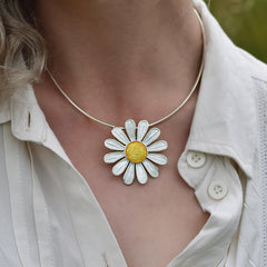Daisies at Dawn Enamel Occasion Necklace in Sterling Silver by Sheila Fleet Jewellery