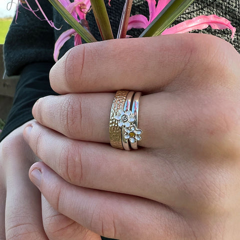 Daisies at Dawn Petite Enamel Ring with Cubic Zirconia by Sheila Fleet Jewellery