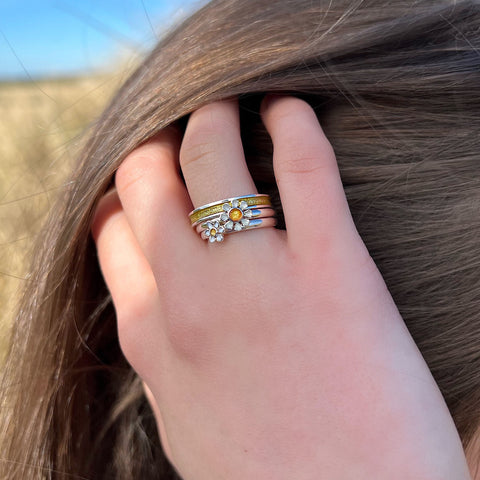 Daisies at Dawn Petite Enamel Ring in Sterling Silver by Sheila Fleet Jewellery