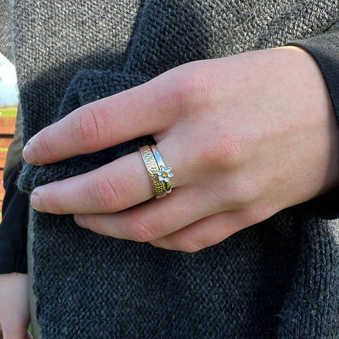 Daisies at Dawn Petite Enamel Ring in Sterling Silver by Sheila Fleet Jewellery