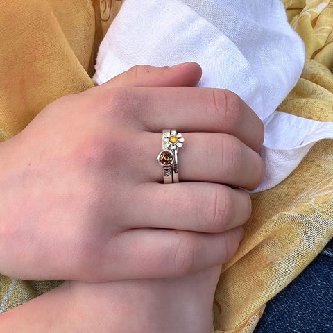 Daisies at Dawn Small Enamel Ring in Sterling Silver by Sheila Fleet Jewellery