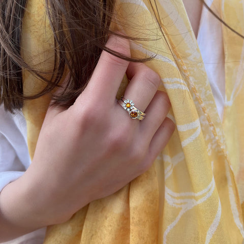 Honeycomb Silver Hexagon Ring with 4mm Citrine by Sheila Fleet Jewellery