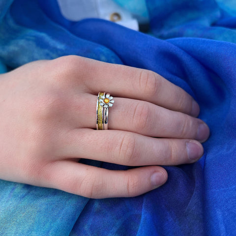 Halo Sterling Silver Ring in Yellow Enamel by Sheila Fleet Jewellery
