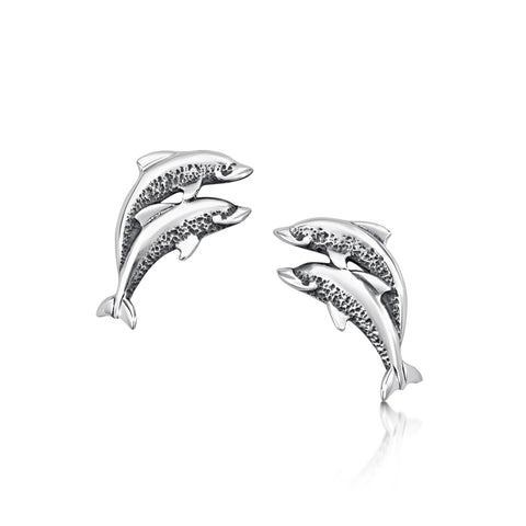 Dolphin Duo Stud Earrings in Sterling Silver