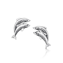 Dolphin Duo Stud Earrings in Sterling Silver
