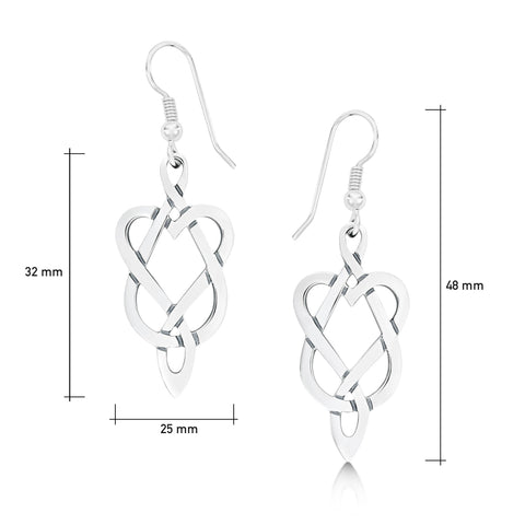 The Lover’s Knot Silver Heart Drop Earrings by Sheila Fleet Jewellery