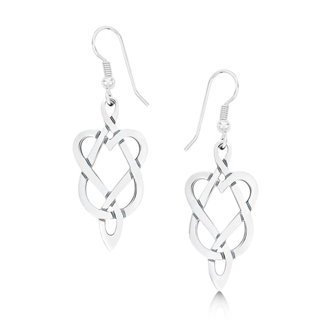 The Lover’s Knot Silver Heart Drop Earrings by Sheila Fleet Jewellery