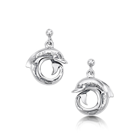 Dolphin Curl Drop Earrings in Sterling Silver