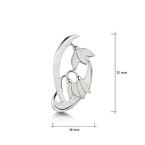 Snowdrop 2-leaf Sterling Silver Brooch in Crystal Enamel by Sheila Fleet Jewellery
