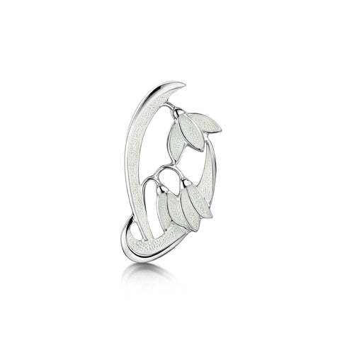 Snowdrop 2-leaf Sterling Silver Brooch in Crystal Enamel by Sheila Fleet Jewellery
