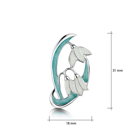 Snowdrop 2-leaf Sterling Silver Brooch in Leaf Enamel
