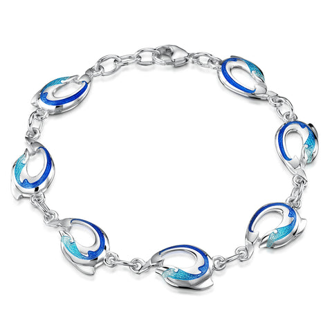 Dolphin Silver Curve Bracelet in Ocean Enamel by Sheila Fleet Jewellery