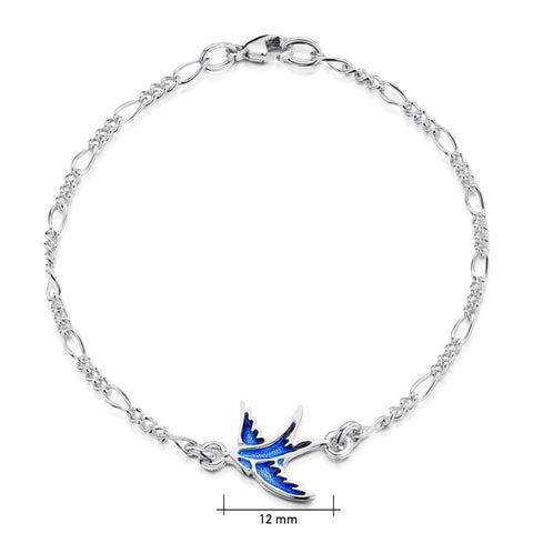 Swallows Sterling Silver Bracelet in Sapphire Blue Enamel