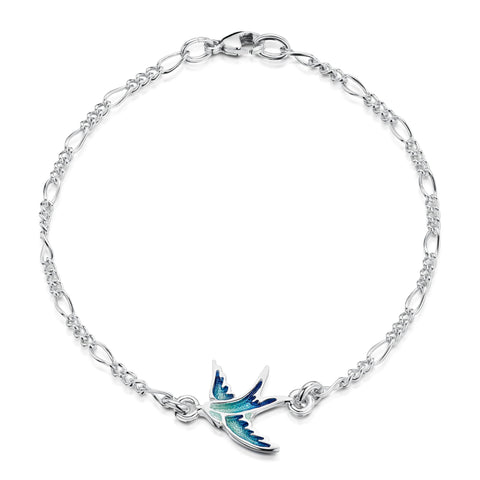 Swallows Sterling Silver Bracelet in Summer Blue Enamel by Sheila Fleet Jewellery