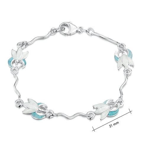 Snowdrop 4-flower Sterling Silver Bracelet in Leaf Enamel by Sheila Fleet Jewellery