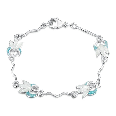 Snowdrop 4-flower Sterling Silver Bracelet in Leaf Enamel by Sheila Fleet Jewellery