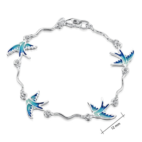 Swallows 4-bird Bracelet in Summer Blue Enamel