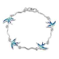 Swallows 4-bird Bracelet in Summer Blue Enamel by Sheila Fleet Jewellery