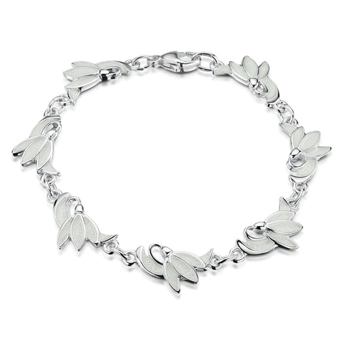 Snowdrop 7-flower Sterling Silver Bracelet in Crystal Enamel by Sheila Fleet Jewellery
