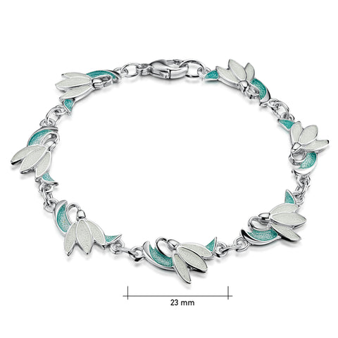 Snowdrop 7-flower Sterling Silver Bracelet in Leaf Enamel