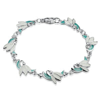 Snowdrop 7-flower Sterling Silver Bracelet in Leaf Enamel by Sheila Fleet Jewellery